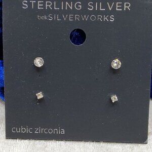 vintage nos pair of belks silverworks sterling silver/cz stud earrings